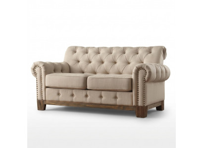 Chesterfield 2-zits klassieke luxueuze natuurlijk houten frame bankstel textiel lederen bank.