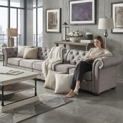 Chesterfield woonkamer gestoffeerde meubels bank bank vijfzitter textiel  Chesterfield woonkamer gestoffeerde meubels bank bank vijfzitter textiel