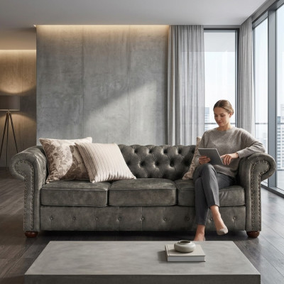 jvmoebel ® Leren Bank Sofa - Design Stoffen Driezitsbank Set Bruin