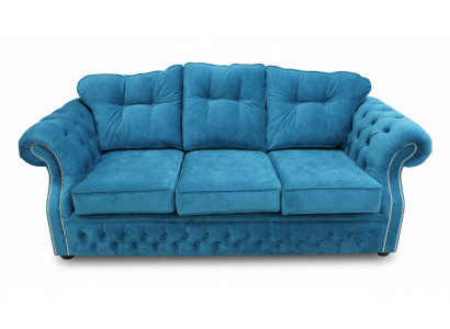 Blauwe Chesterfield stoffen bekleding driezits woonkamer bank ontwerp