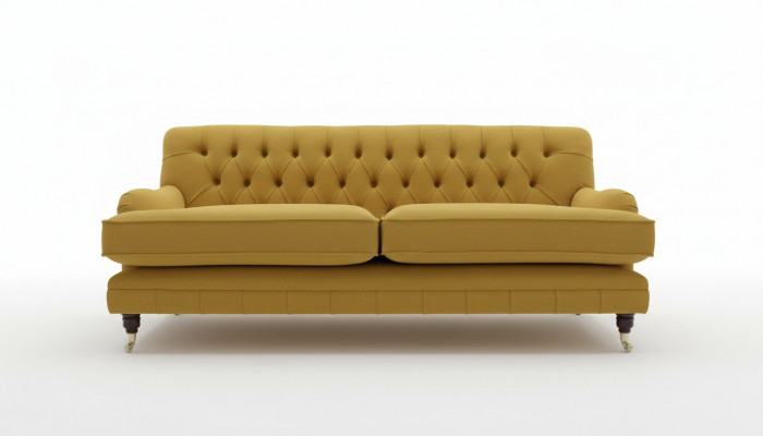 Gele Chesterfield stoffen bekleding driezits woonkamer bank ontwerp