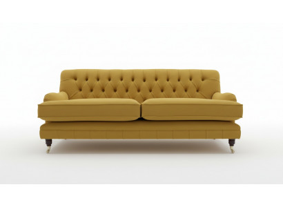 Gele Chesterfield stoffen bekleding driezits woonkamer bank ontwerp