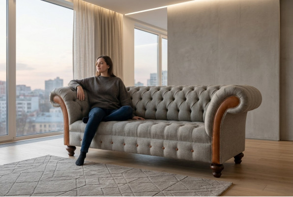 Chesterfield 3-zits klassieke luxe barok rococo bank sofa textiel bank