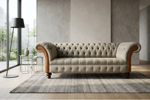 Chesterfield 3-zits klassieke luxe barok rococo bank sofa textiel bank