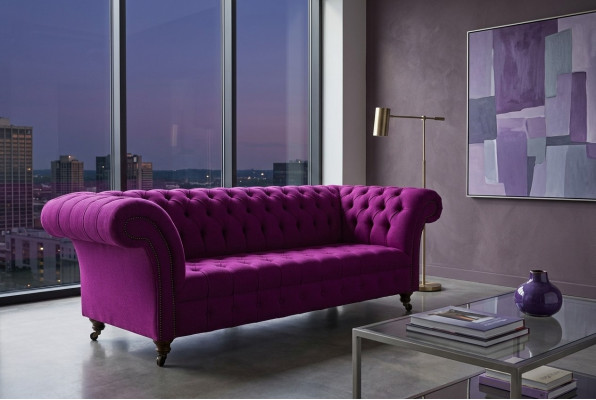 Chesterfield 3-Zits Klassieke Luxe Paars Roze Sofa Bank Textiel Bank