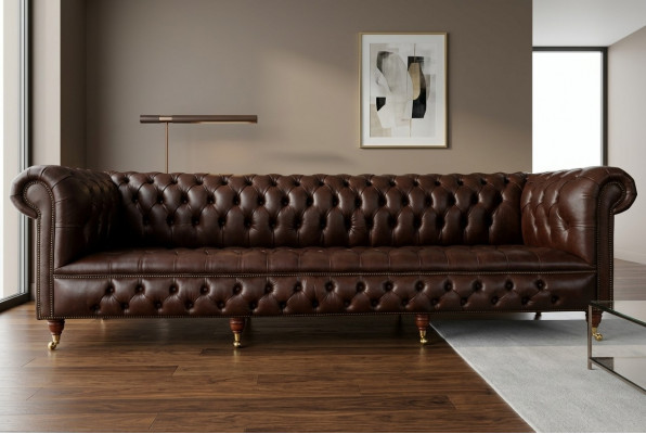Bruine Chesterfield 4-zits Klassieke Luxe Barok Rococo Bank.