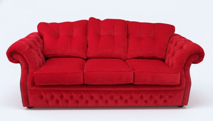 Rood Chesterfield stoffen gestoffeerde driezits woonkamerbankontwerp