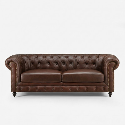 Chesterfield 3-zits Klassieke Luxe Barok Rococo Sofa Textiel Lederen Bank Nieuw