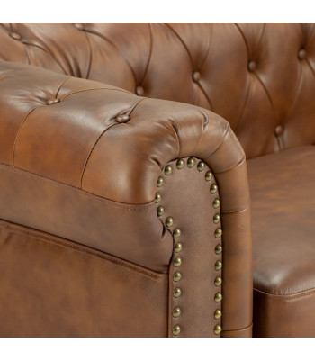 jvmoebel ® - Lederen Sofa Bank - Bruine Fauteuil Bekleding Driezits Bankstel