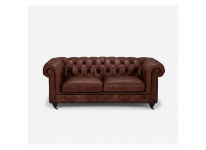 Chesterfield 2-zits Klassieke Luxe Barok Rokoko Sofa Bruin Leren Bank Nieuw