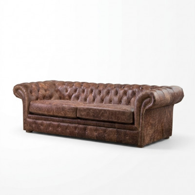 Braun Chesterfield 3-zits Klassieke Luxe Barok Bankstel Stof Leder Bank Stijl
