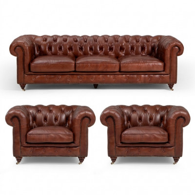 Bankstel 3+1+1 zits Klassieke luxe Chesterfield bank van leer