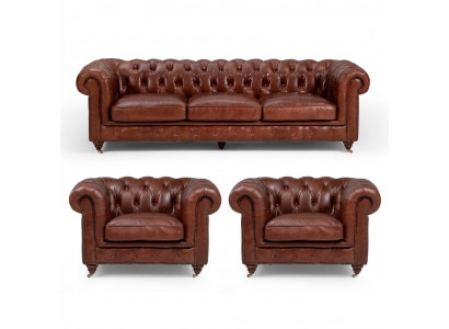 Bankstel 3+1+1 zits Klassieke luxe Chesterfield bank van leer