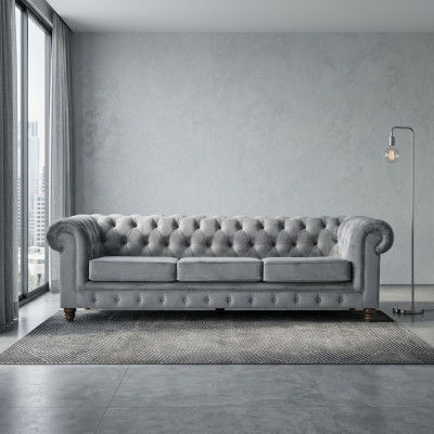 Chesterfield 5-zits klassieke luxe bankstel textiel lederen bank zilveren bankstellen