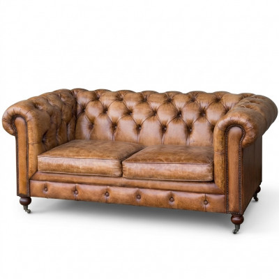Mannenclubbank Chesterfield Sofa Lederen Bekleding 2-zits Bruin NIEUW jvmoebel ®