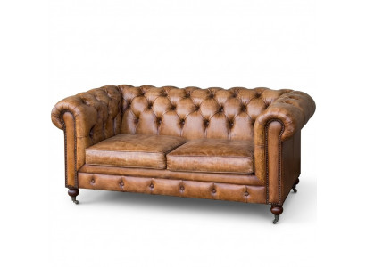 Mannenclubbank Chesterfield Sofa Lederen Bekleding 2-zits Bruin NIEUW jvmoebel ®
