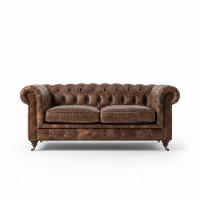 Bruine Chesterfield Herenclubbank Bank Lederen Bekleding Driepersoons