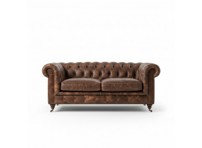Bruine Chesterfield Herenclubbank Bank Lederen Bekleding Driepersoons
