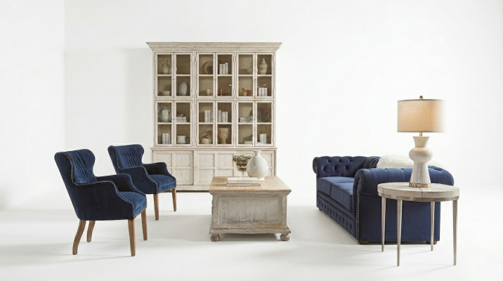 Klassieke woonkamerbank - Blauwe Chesterfield stoffen 3-zitsbank jvmoebel ®