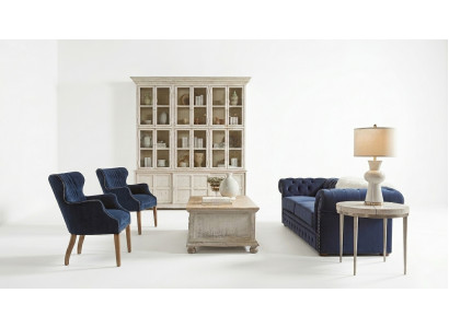 Klassieke woonkamerbank - Blauwe Chesterfield stoffen 3-zitsbank jvmoebel ®