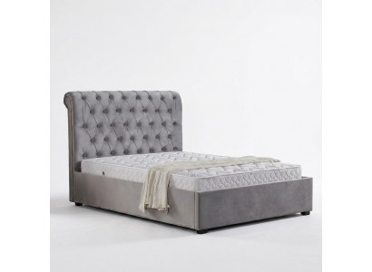 Royale grijze slaapkamer bed gestoffeerde bedden Chesterfield design textiel