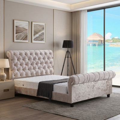 Modern beige Chesterfield bed ontwerper tweepersoonsbed luxe meubels