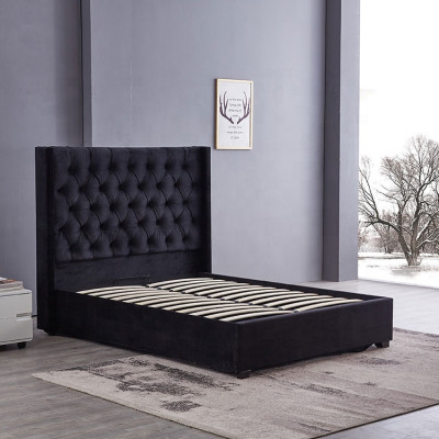 Moderne zwarte Chesterfield luxe bed textiel tweepersoonsbedden