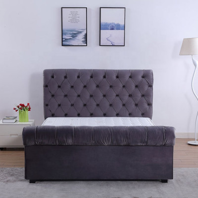 Ontwerp Chesterfield Bed Textiel Lederen Hotelbedden Slaapkamer Nieuw Fluweel Bekleding