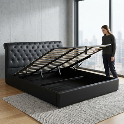 Zwart luxe Chesterfield designer tweepersoonsbed gestoffeerd bed
