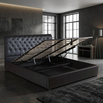 Zwart luxe Chesterfield designer tweepersoonsbed gestoffeerd bed