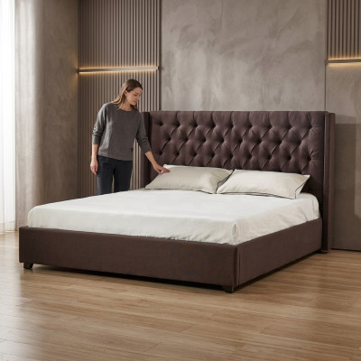 Slaapkamer bed 200x200cm gestoffeerde bedden Chesterfield textiel stof