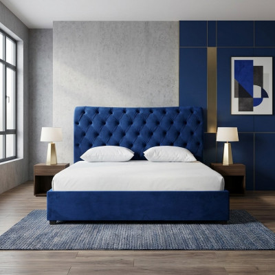 Blauw Chesterfield tweepersoonsbed slaapkamer luxe meubels gestoffeerde bedden