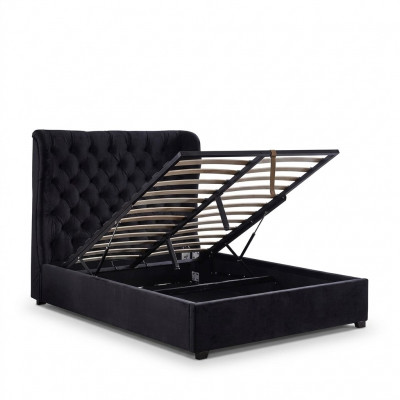 Zwart Chesterfield gestoffeerd luxe slaapkamer decoratie design bedden leer