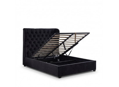 Zwart Chesterfield gestoffeerd luxe slaapkamer decoratie design bedden leer