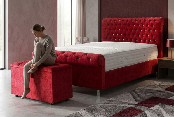 Chesterfield Hotel dubbel lederen bed slaapkamer bekleding luxe bedden 200x200cm