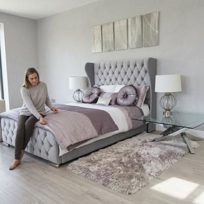 Chesterfield design bed textiel fluweel gestoffeerde leren hotelbedden slaapkamer nieuw