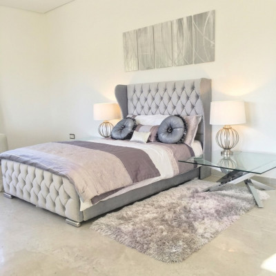 Chesterfield design bed textiel fluweel gestoffeerde leren hotelbedden slaapkamer nieuw