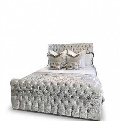 Chesterfield bed slaapkamer bedden textiel 180x200 cm fluweel Big hotel grijs nieuw