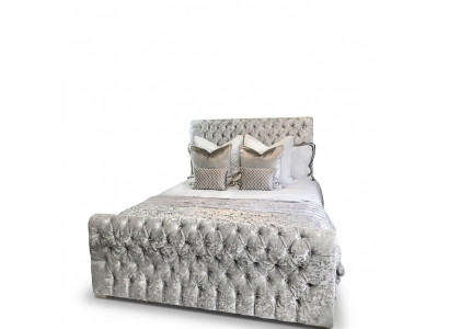 Chesterfield bed slaapkamer bedden textiel 180x200 cm fluweel Big hotel grijs nieuw