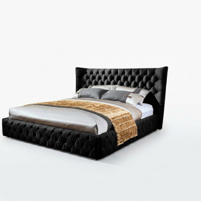 Chesterfield Zwarte Bed Slaapkamer Bedden Textiel Fluweel Grote Hotel Bedden