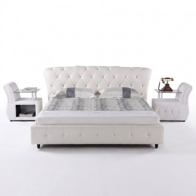 Wit gestoffeerd designer Chesterfield bed slaapkamer textiel meubels