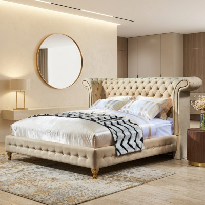 Chesterfield Design Bank Engels Tweepersoonsbed Beige 140/160/180x200 cm