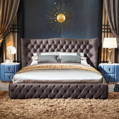 Chesterfield Groot Bed Grote Hoofdbord Oren Bedden Beklede Tweepersoonsbed