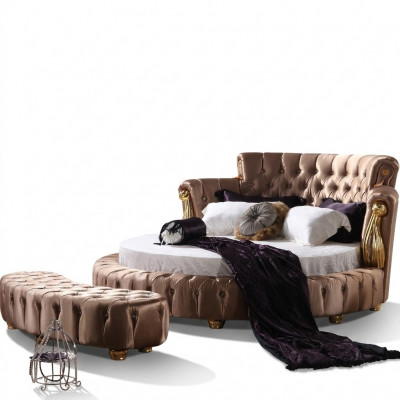 Rond bed Chesterfield Designer Ronde Bedden Slaapkamer Textiel Leer