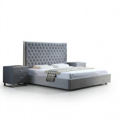 Groot stijlvol Chesterfield grijs tweepersoonsbed Textiel Bedden Luxe Design