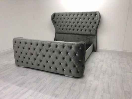 Grijze Chesterfield bed ontworpen slaapkamer meubels Engels gestoffeerd bed
