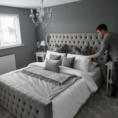 Chesterfield Designer Bed Slaapkamer Textiel Lederen Bekleding 140/160/180/200 cm