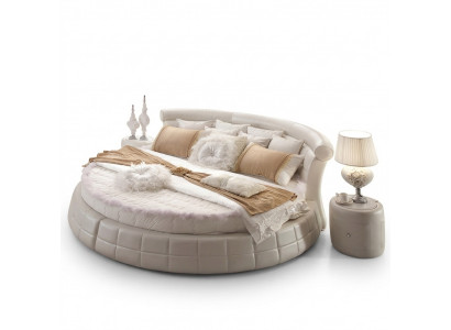 Klassieke ronde bedden - Ronde luxe designer bed gestoffeerd met elegant leer fluweel
