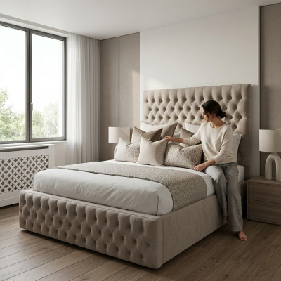 Chesterfield bed ontwerp slaapkamer Engelse bedden 200x200cm textiel bekleding