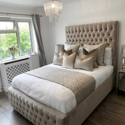 Chesterfield bed ontwerp slaapkamer Engelse bedden 200x200cm textiel bekleding